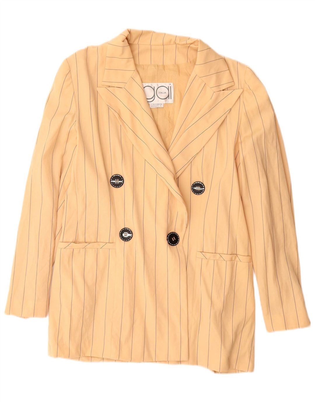 Giacca blazer doppiopetto da donna VINTAGE UK 18 XL gessato beige