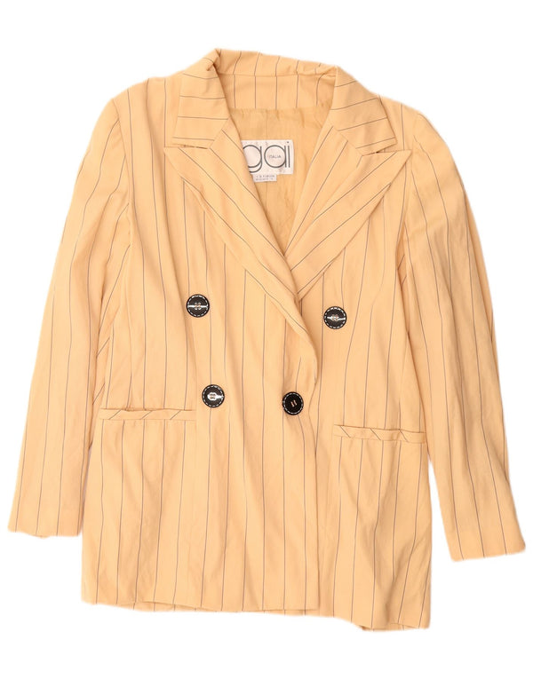 Giacca blazer doppiopetto da donna VINTAGE UK 18 XL gessato beige