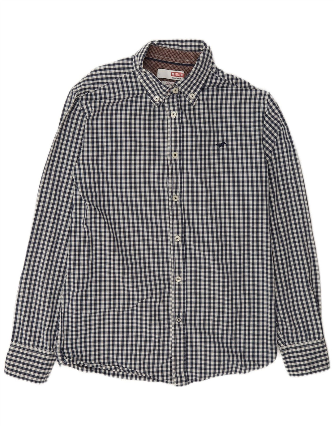 Camicia slim fit da uomo Mustang in cotone a quadretti blu navy medio