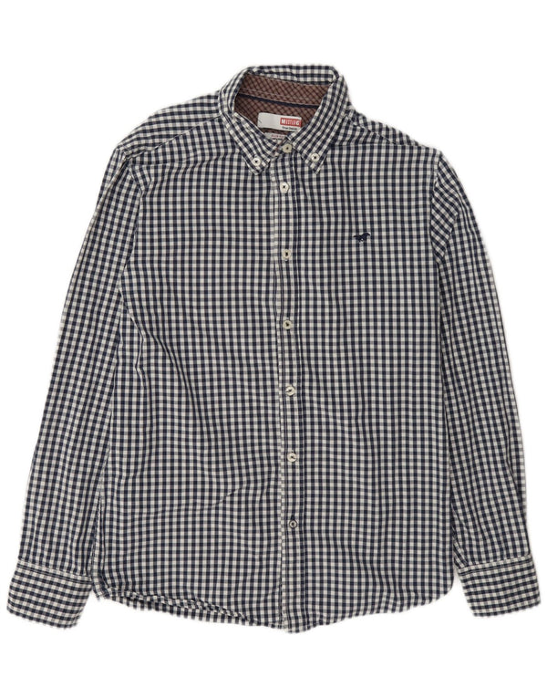 Camicia slim fit da uomo Mustang in cotone a quadretti blu navy medio