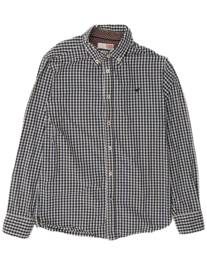 Camicia slim fit da uomo Mustang in cotone a quadretti blu navy medio