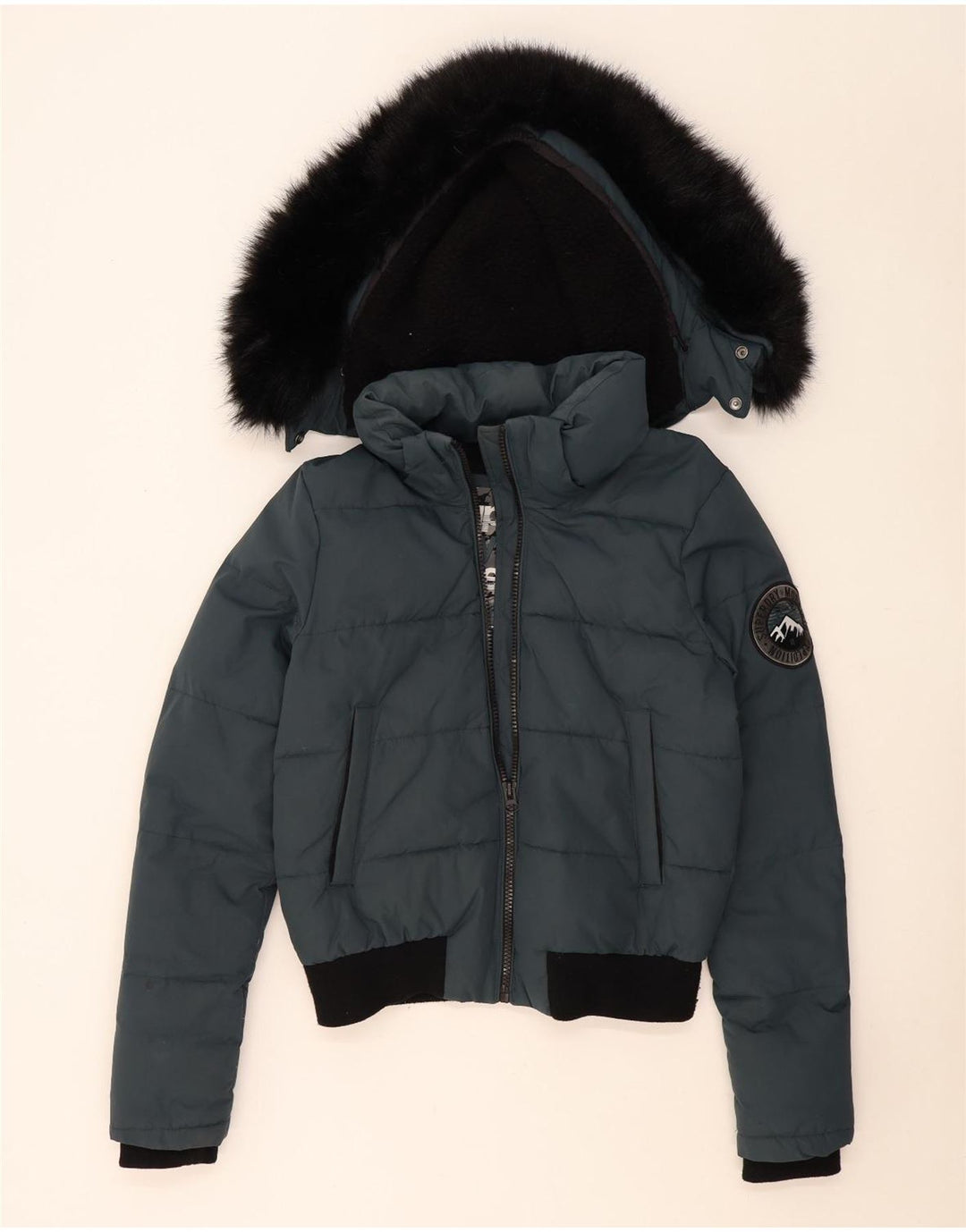 Giacca imbottita bomber con cappuccio da donna Superdry UK 14 Colorblock blu medio