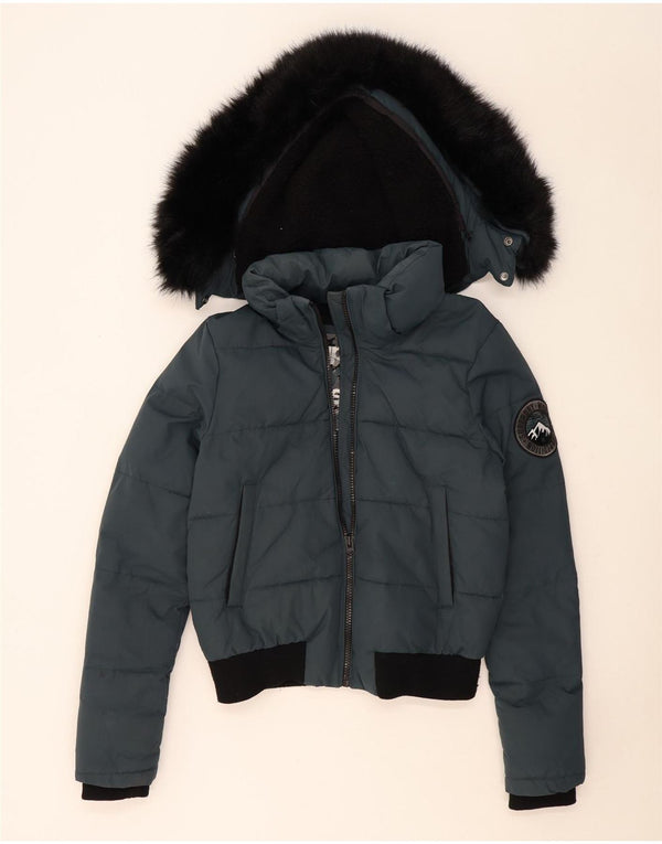 Giacca imbottita bomber con cappuccio da donna Superdry UK 14 Colorblock blu medio