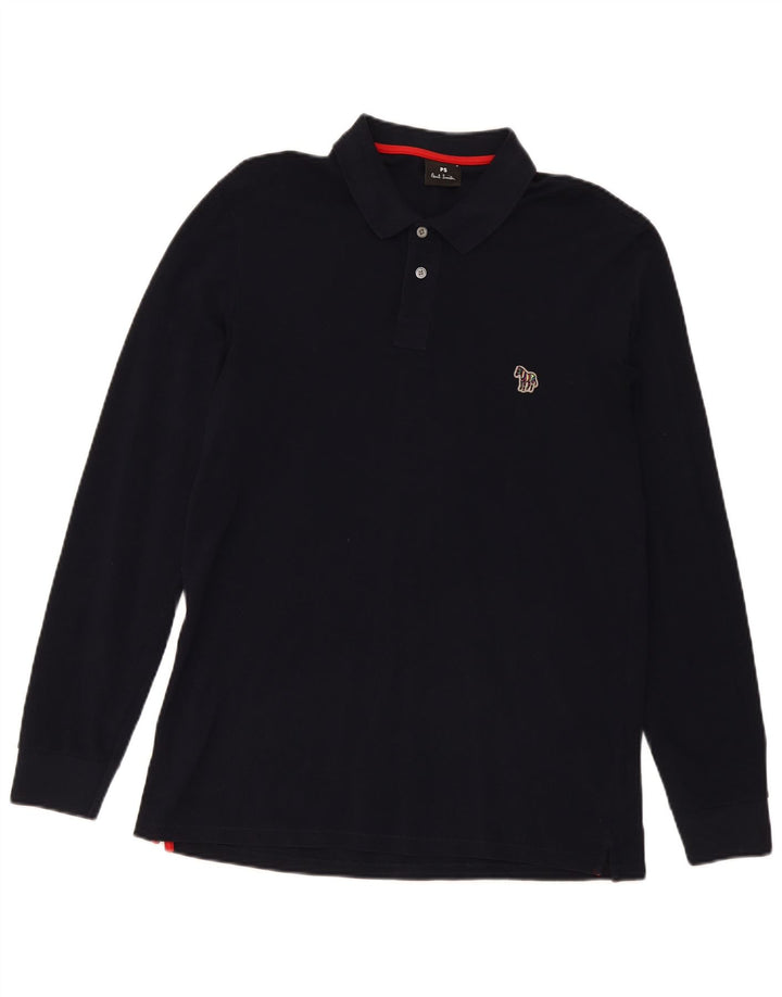 Polo da uomo a maniche lunghe Paul Smith in cotone blu navy medio