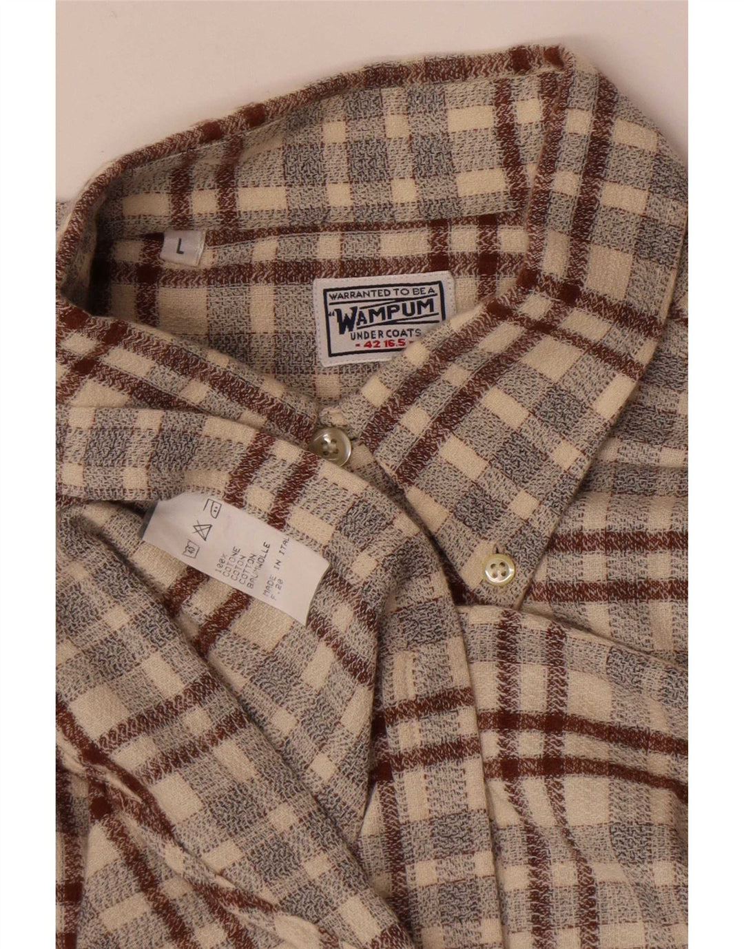 Camicia da uomo in flanella Wampum, cotone a quadri beige grande