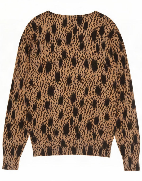 Guess Womens Cardigan Sweater UK 12 Medium Brown Animal Print Cotton