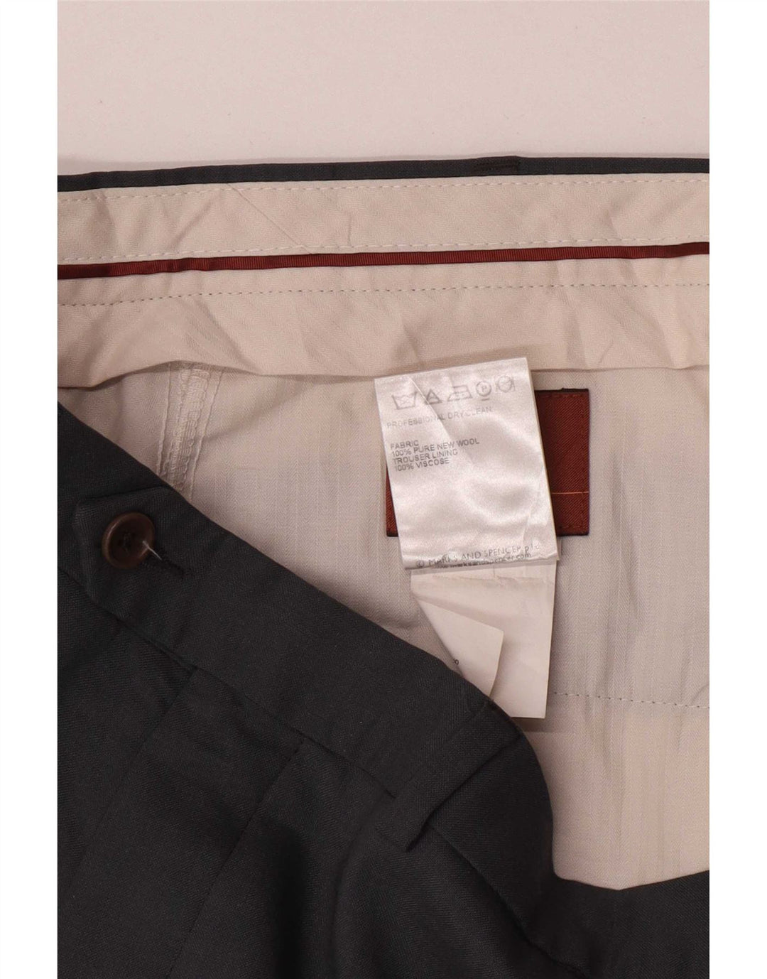Pantaloni da abito dritti da uomo Marks & Spencer W36 L29 lana vergine grigia