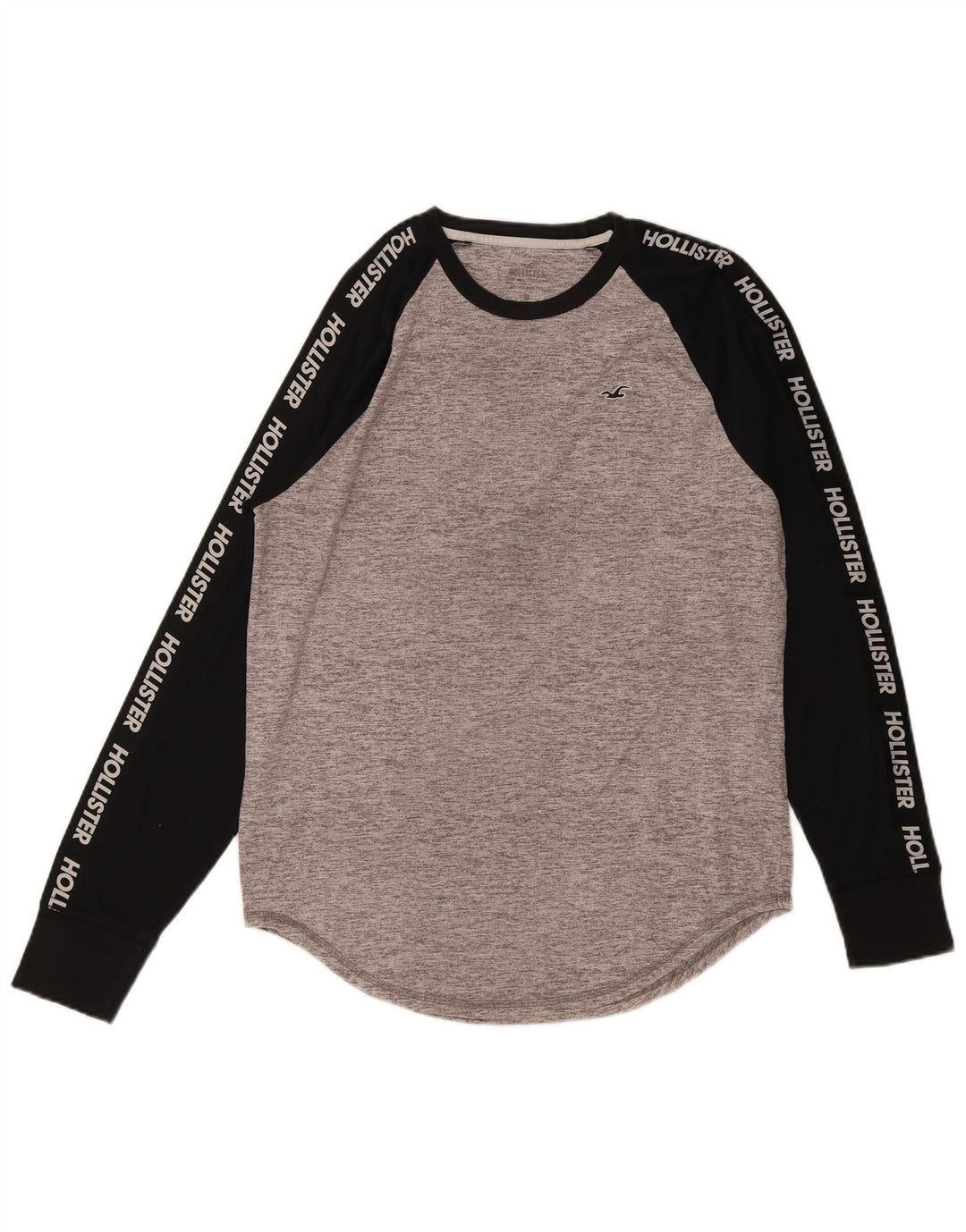 Top grafico da uomo Hollister a maniche lunghe in cotone color block grigio medio
