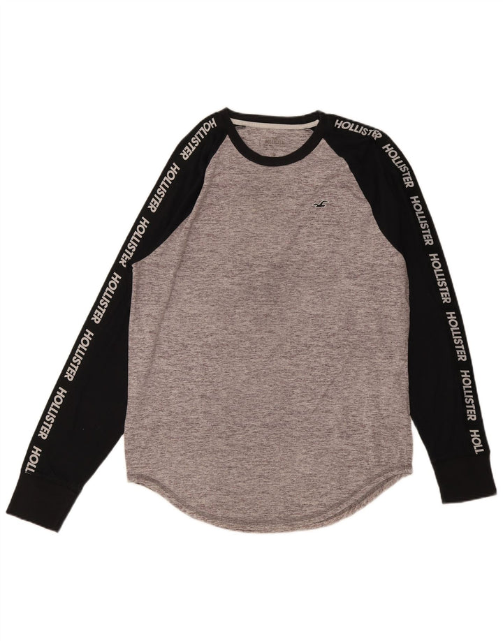 Top grafico da uomo Hollister a maniche lunghe in cotone color block grigio medio