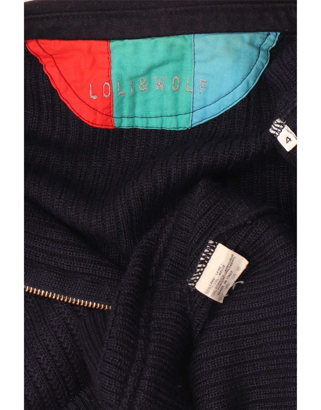 Maglione cardigan da uomo Loli Wolf grande lana blu navy