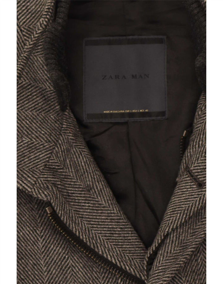 Cappotto Zara da uomo UK 40 grande grigio a spina di pesce