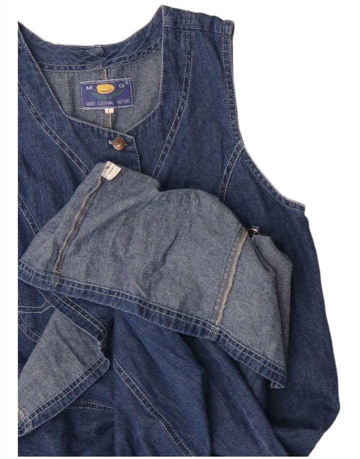 Abito vintage in denim senza maniche da donna UK 14 grande cotone blu