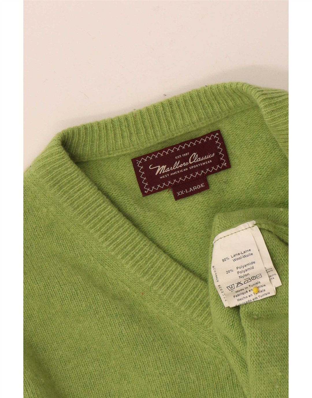 Maglione maglione con scollo a V da uomo Marlboro Classics 2XL lana verde