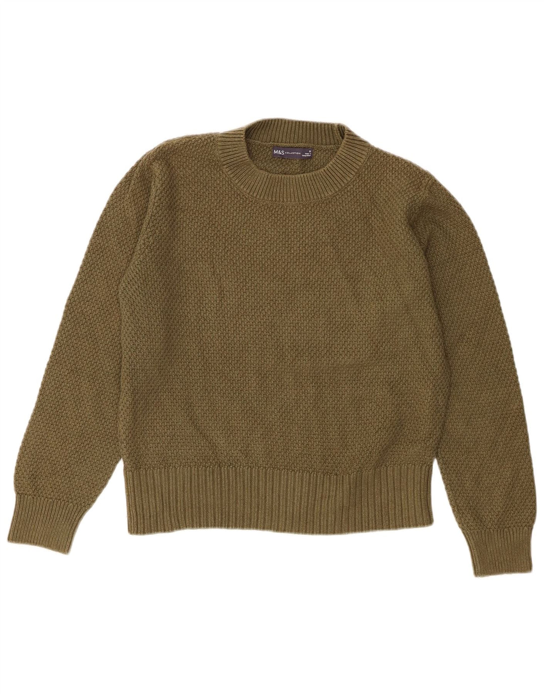 Maglione maglione girocollo da donna Marks & Spencer UK 12 cotone kaki medio