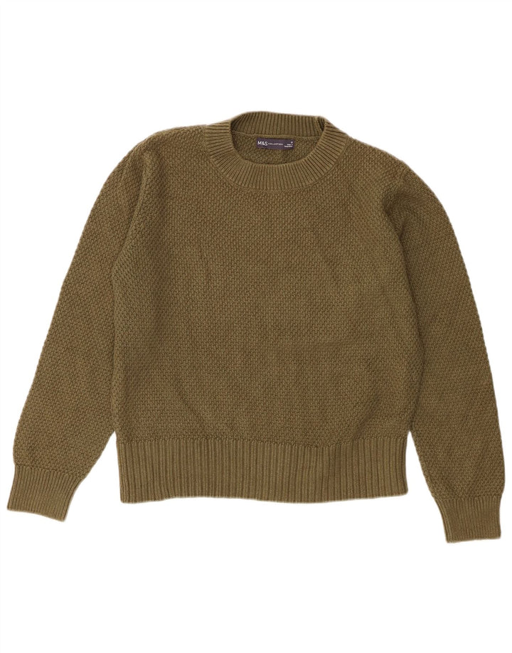 Maglione maglione girocollo da donna Marks & Spencer UK 12 cotone kaki medio