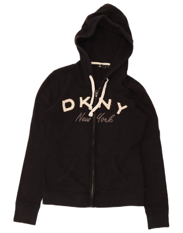 Maglione con cappuccio e zip grafica Dkny da donna New York UK 10 piccolo cotone nero