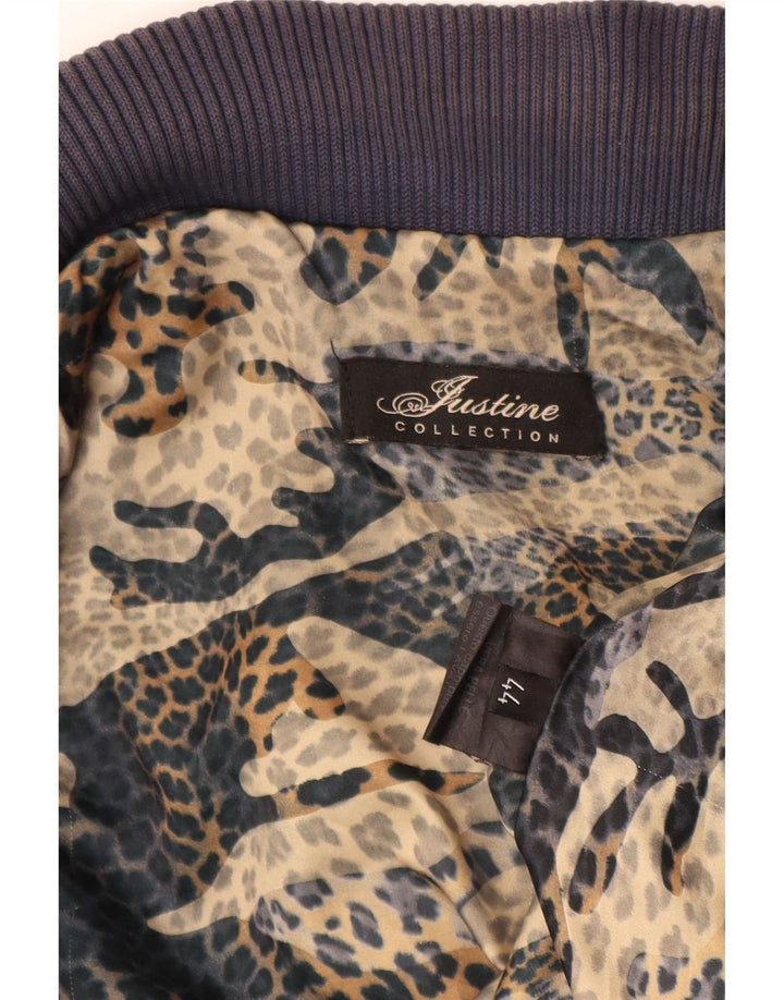 Giacca in pelle corta da donna vintage IT 44 media pelle blu navy