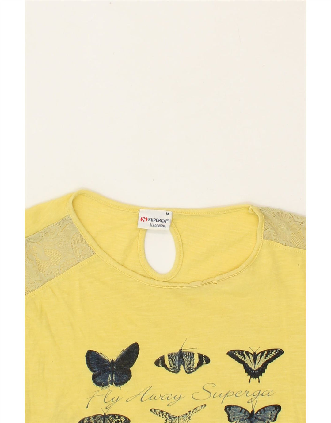 SUPERGA Womens Graphic T-Shirt Top UK 14 Medium Yellow Cotton Vintage Superga and Second-Hand Superga from Messina Hembry 