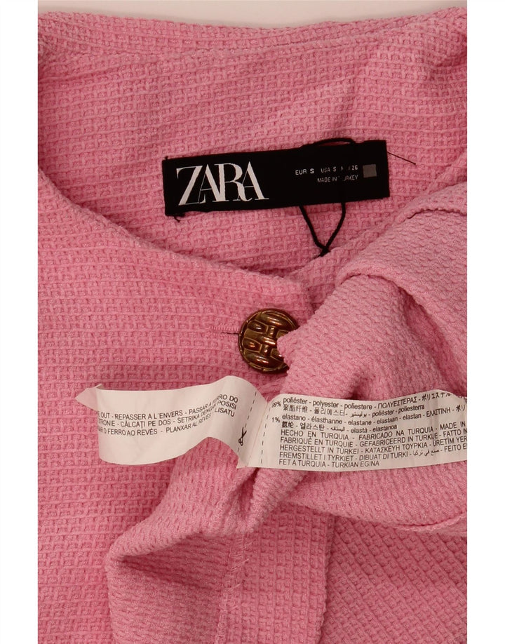 Maglione cardigan corto da donna Zara UK 10 piccolo poliestere rosa