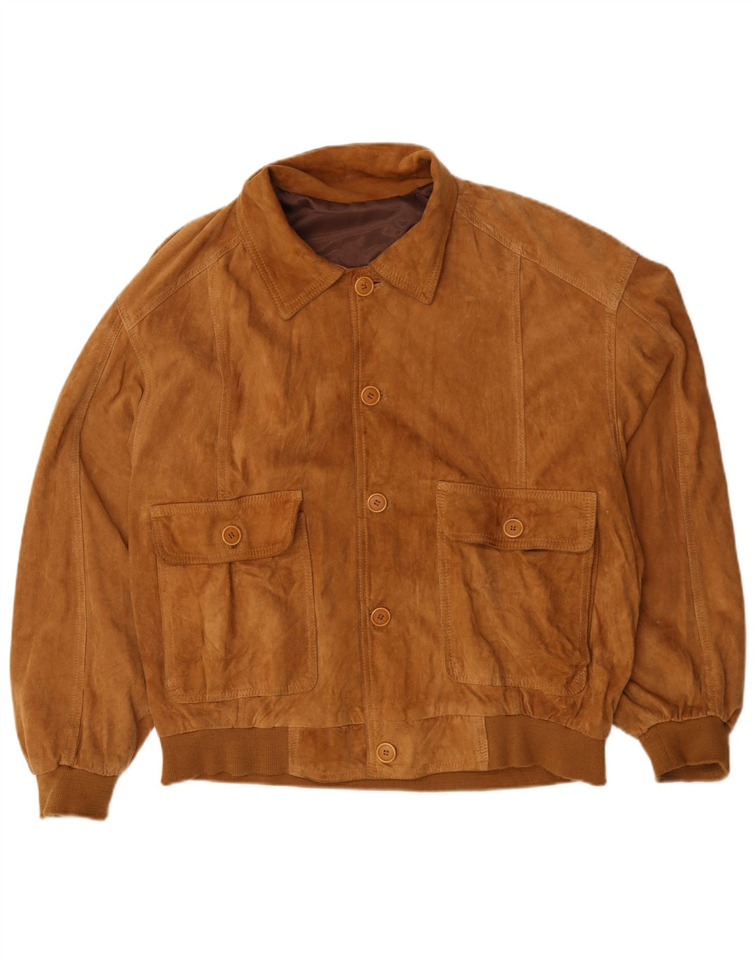 Giubbotto bomber vintage in pelle scamosciata da uomo UK 44 2XL Marrone