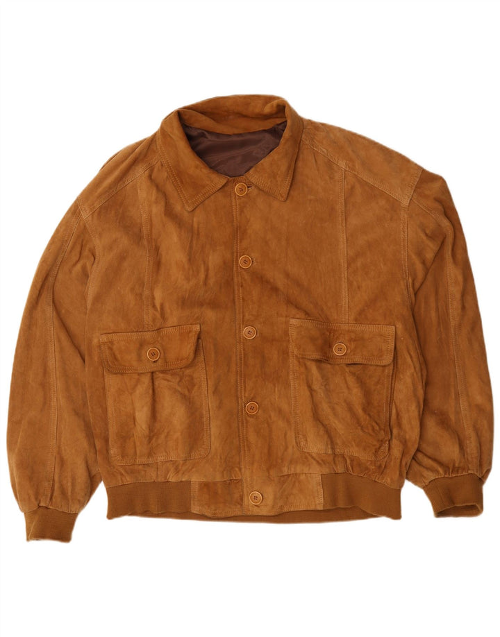 Giubbotto bomber vintage in pelle scamosciata da uomo UK 44 2XL Marrone