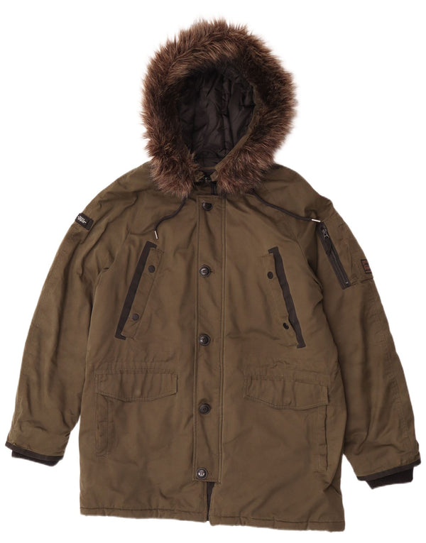 Giacca parka da uomo con cappuccio Superdry UK 40 grande poliestere kaki