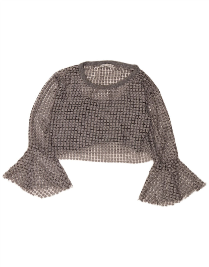 Top corto trasparente da donna Zara, camicetta UK 14, grigio medio floreale