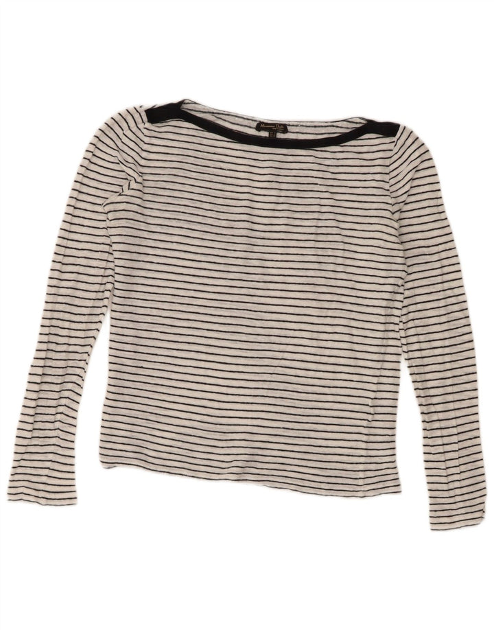 Massimo Dutti Top da donna a maniche lunghe UK 10 Small White Striped Nautical