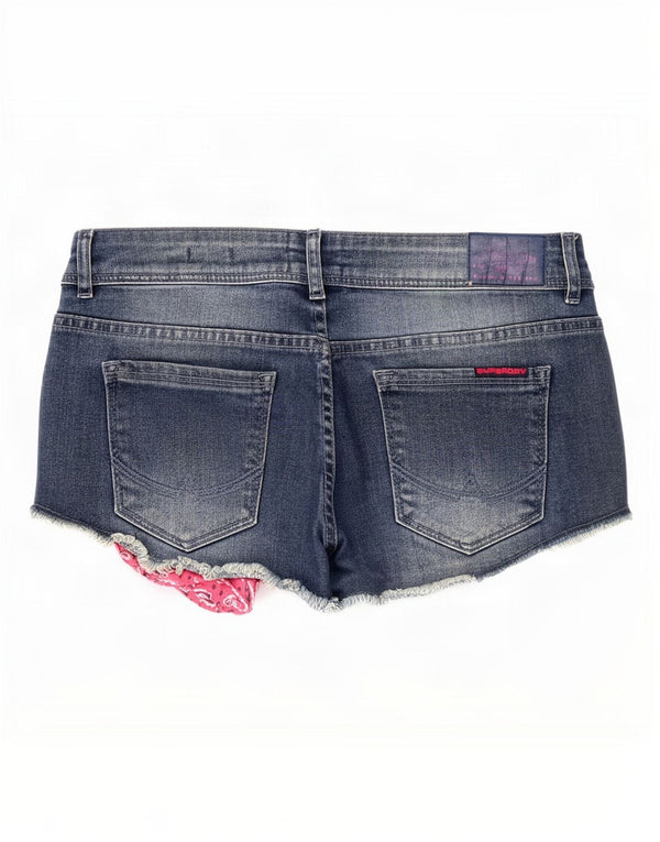 Pantaloncini di jeans invecchiati Superdry da donna medi W28 cotone paisley blu