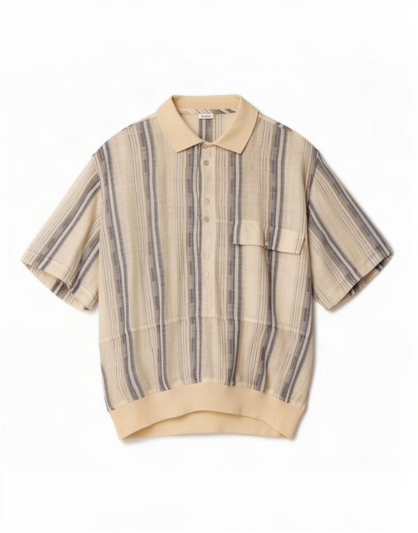 Camicia pullover vintage da uomo a maniche corte a righe beige medio
