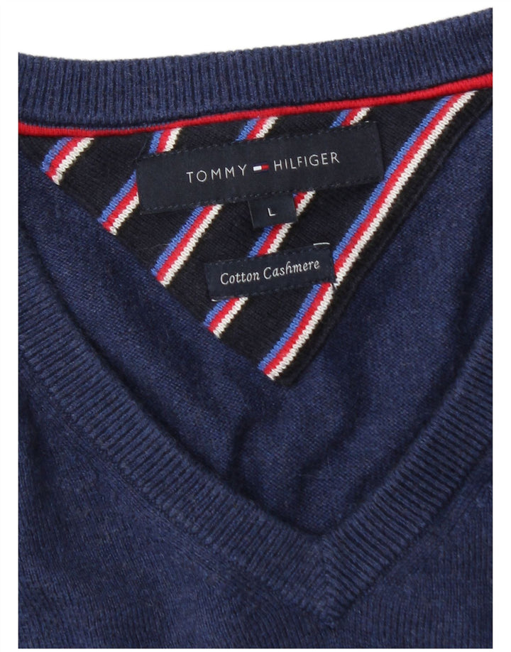 Maglione maglione con scollo a V da uomo Tommy Hilfiger grande cotone blu