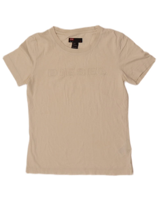 T-shirt grafica da donna Diesel Top UK 12 cotone bianco sporco medio