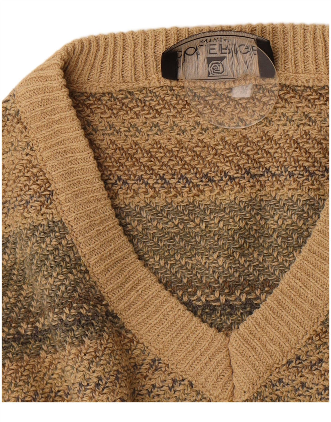 Maglione vintage da uomo con scollo a V a righe beige medio
