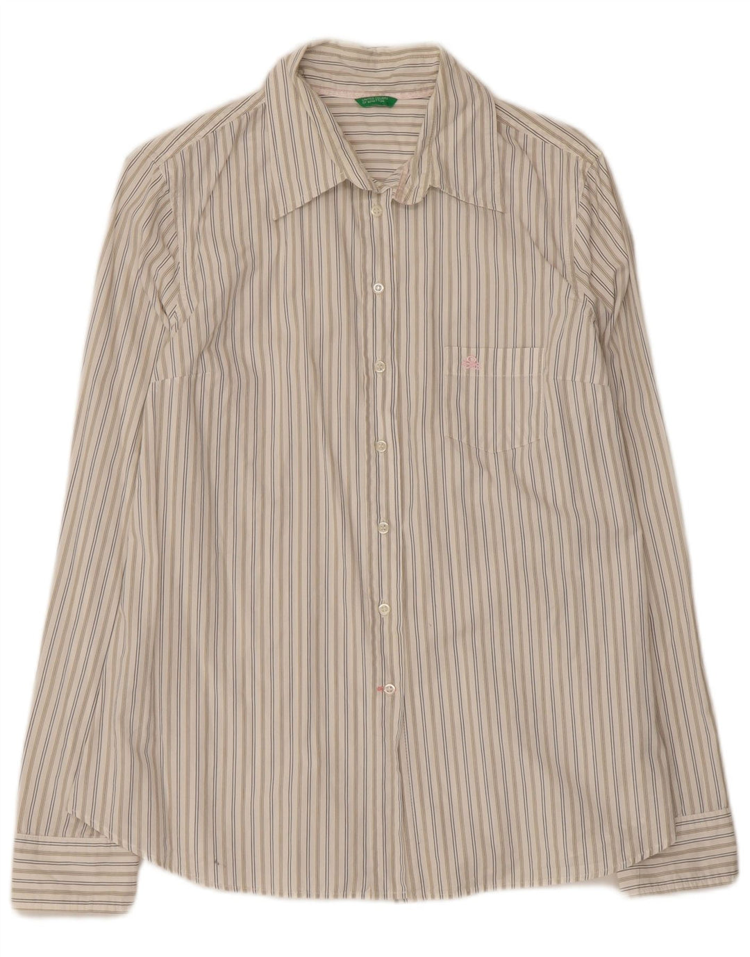 Camicia da donna Benetton UK 14 Cotone a righe grandi bianco sporco