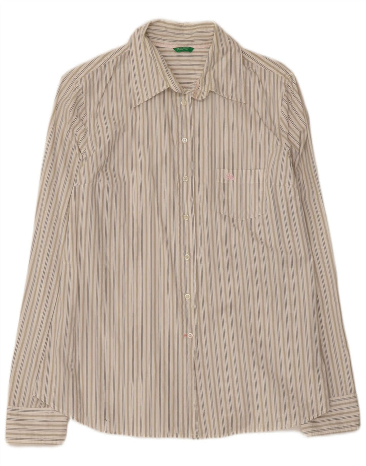 Camicia da donna Benetton UK 14 Cotone a righe grandi bianco sporco