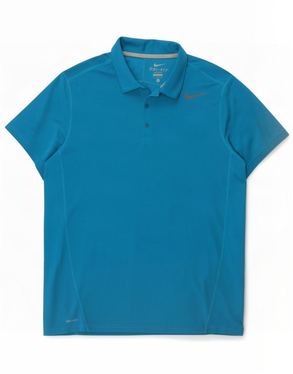 Nike Mens Dri Fit Polo Shirt Large Blue Polyester