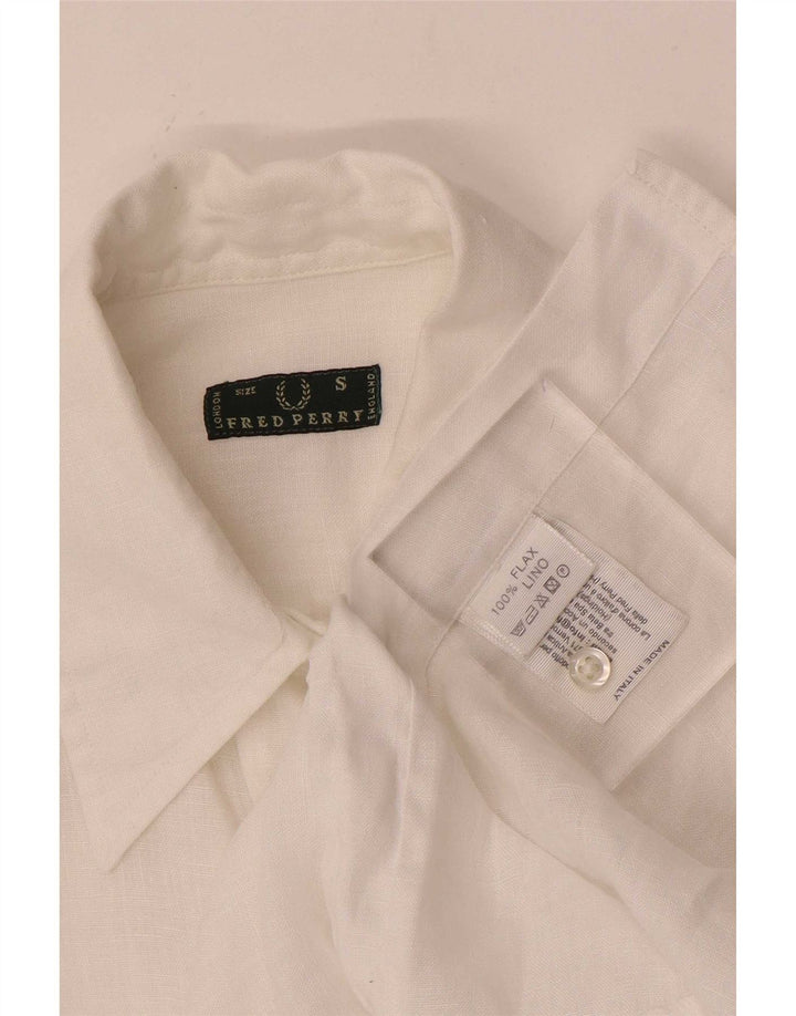 Camicia a maniche a 3/4 da donna Fred Perry UK 10 Small Lino bianco