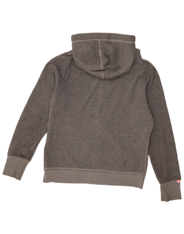 Superdry Womens Zip Hoodie Sweater UK 16 Large Grey Cotton