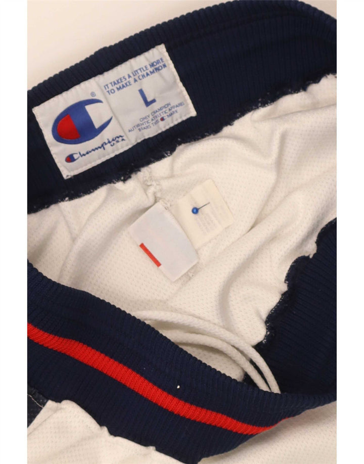 Pantaloncini sportivi grafici da uomo Champion UK 16 Large Poliestere color block bianco