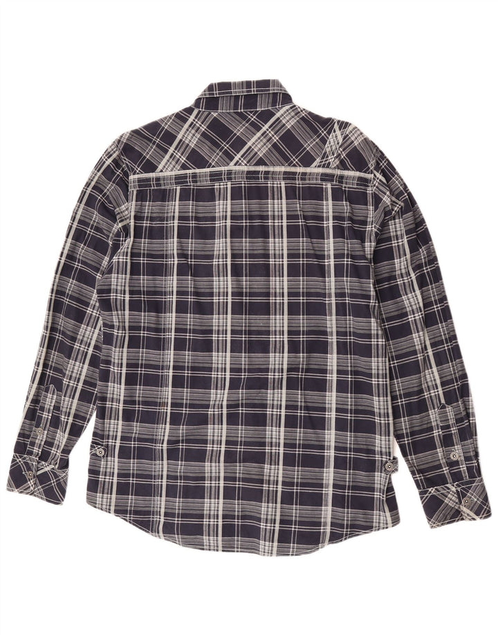 Camicia militare da uomo BKE dalla vestibilità atletica, grande, in cotone a quadri blu navy