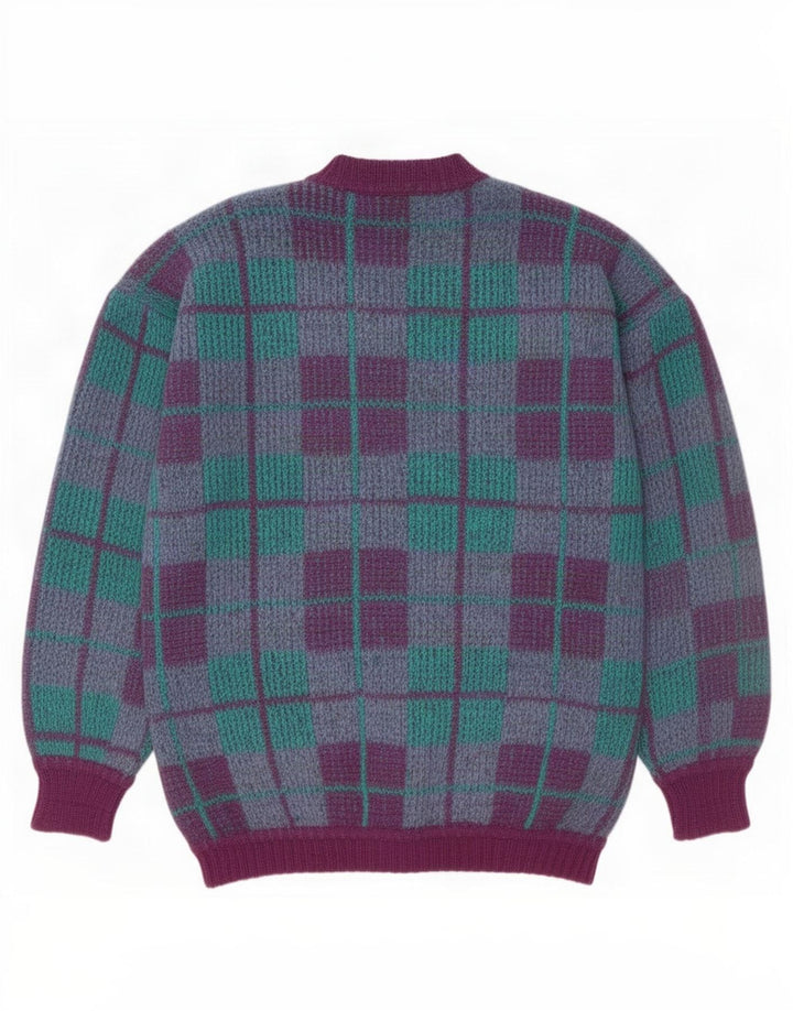 Maglione maglione girocollo da uomo vintage geometrico viola medio