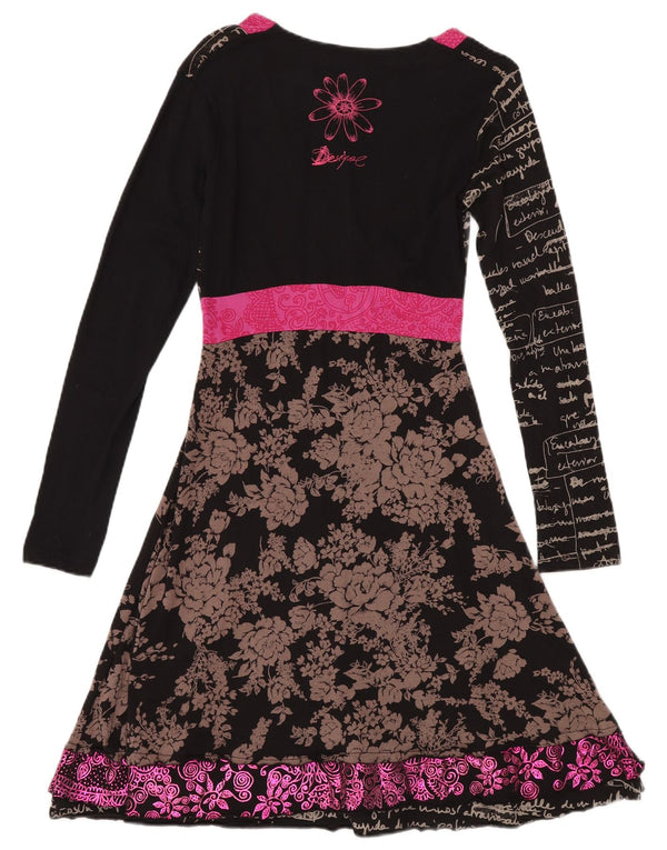DESIGUAL Abito da donna a maniche lunghe con grafica grafica A-Line UK 12 Medio Nero Floreale