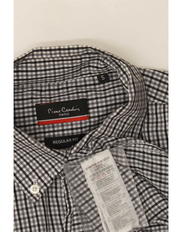 Camicia da uomo a maniche corte Regular Fit Pierre Cardin piccola a quadretti grigi