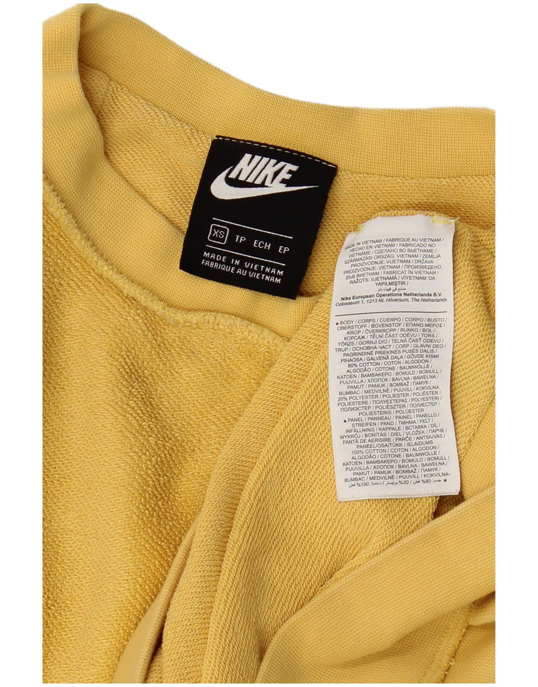 Felpa da uomo ampia NIKE, maglione XS, cotone giallo