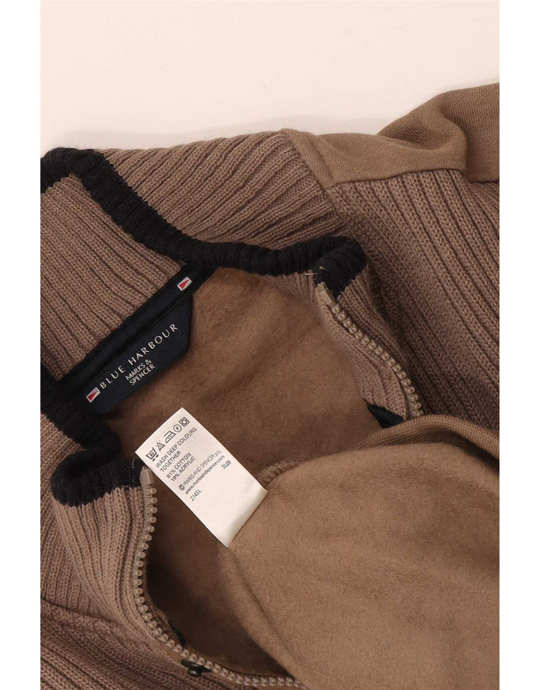 Felpa da uomo Marks & Spencer Blue Harbour, maglione piccolo marrone a blocchi di colore