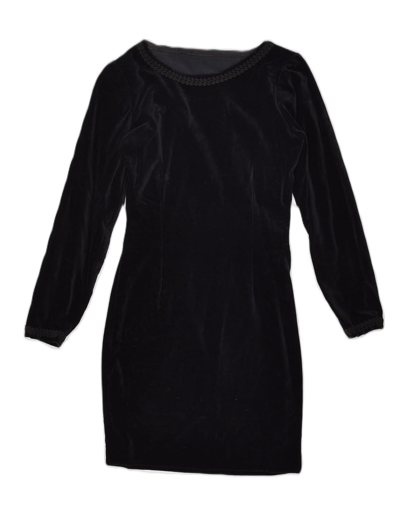 VINTAGE Womens Velour Long Sleeve Bodycon Dress UK 10 Small Black | Vintage Vintage | Thrift | Second-Hand Vintage | Used Clothing | Messina Hembry 