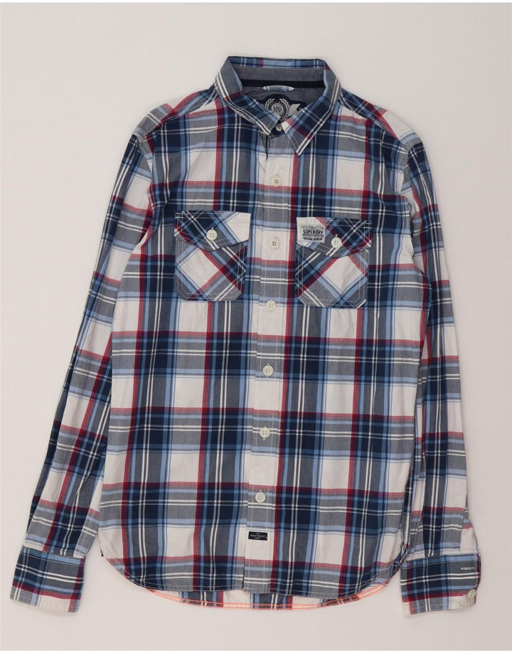 Camicia da uomo SUPERDRY piccola in cotone scozzese blu navy