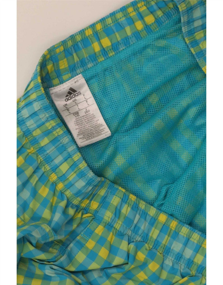 Pantaloncini da bagno da uomo Adidas Large blu a quadretti in poliestere