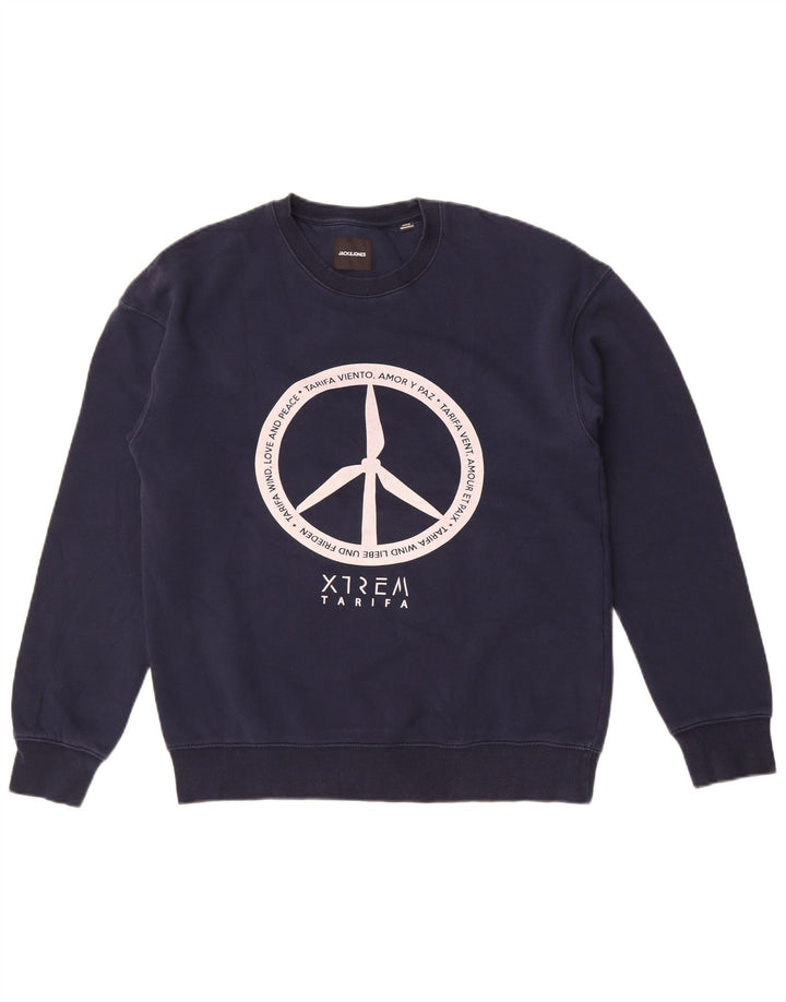 Jack & Jones Felpa con grafica da uomo Maglione medio in cotone blu navy