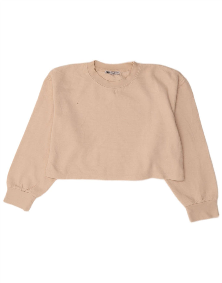 Felpa corta da donna Zara, maglione UK 14, cotone bianco sporco medio